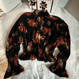 Shinestar size xl High neck flowered design flared arm and waist shirt